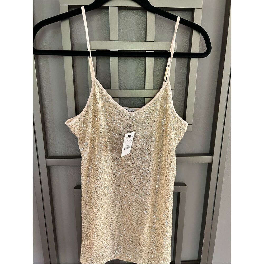 NWT Express gold cream sequins tank top S